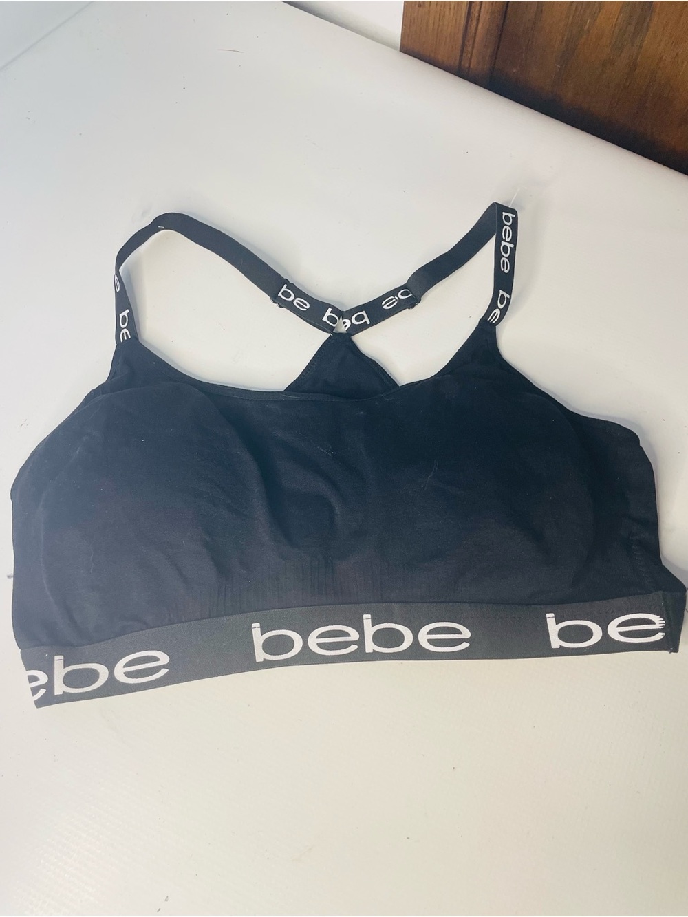 bebe Black Logo Stretch Bralette Sports Bra